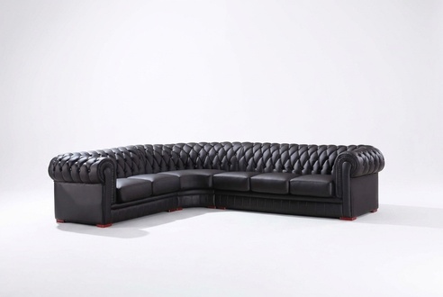 Chesterfield Ecksofa Eckcouch Designer Sofa Schwarz Couch 100% Leder Sofort