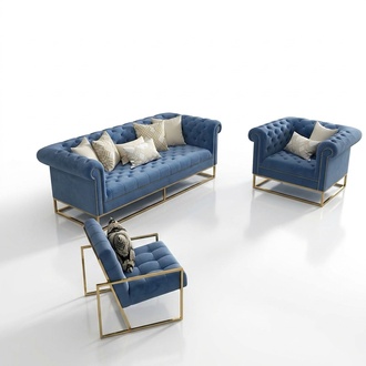 Chesterfield Edelstahl Couch Polster Sitz Garnitur Sofa 3+1+1 Leder