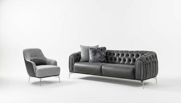 Chesterfield Garnitur Sofa 4 Sitz Sessel Viersitzer Kunstleder Schwarz