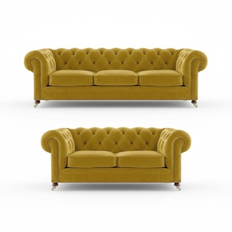 Chesterfield Gelb Wohnzimmer 2x Sofas Garnituren Couch Luxus Polstermöbel
