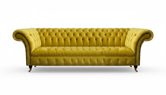 Chesterfield Gelber Viersitzer Designer Polstermöbel Wohnzimmer Couch