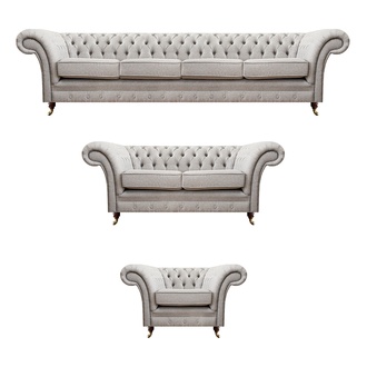 Chesterfield Grau Set Luxus Polstermöbel Sofas Komplett Wohnzimmer