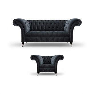 Chesterfield Grau Sofagarnitur 3+1 Sitzer Textil Luxuriöse Moderne Wohnzimmer