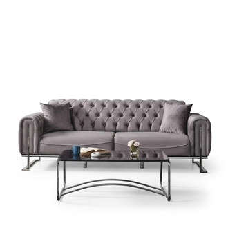 Chesterfield Grau Textil Polster Sofa Design Modern Sofas 3 Sitzer Luxus Couch