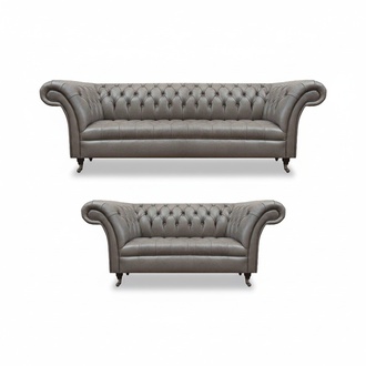 Chesterfield Graue Ledercouchen Designer Wohnzimmer Polster Sitzmöbel