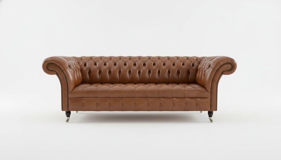 Chesterfield Hellbraun Designer Large 3-Sitzer Sofa Kunstleder Luxus
