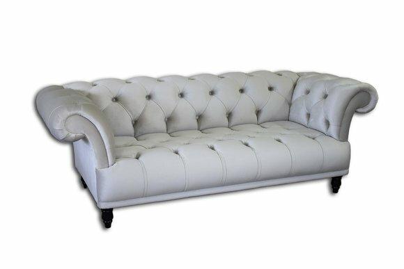 Design Chesterfield Klassik Weiß 3- Sitzer Couch Leder Couch Polster Sofas
