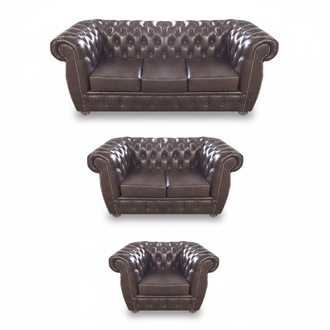 Chesterfield Komplett Set 3tlg Wohnzimmer Sofagarnitur Braun Sofas Einrichtung