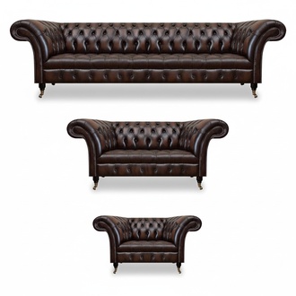 Chesterfield Leder Braun Wohnzimmer Polstermöbel Sofas Set Luxus Einrichtung