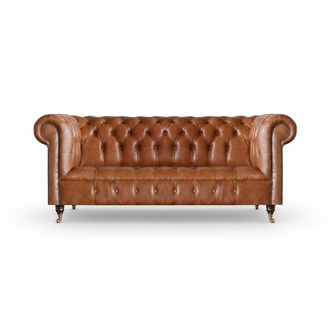 Chesterfield Leder Sitzmöbel Brauner Dreisitzer Wohnzimmer Edle Sofas