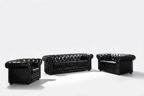 Chesterfield Ledersofa Sofa Couch Polster Sitz Set Polster Garnitur 3+2 Sitzer