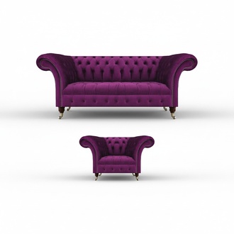 Chesterfield Lila Sofa Couch Dreisitze Wohnzimmer Sessel Textil Möbel Polster