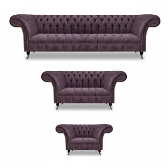 Chesterfield Lila Textilsofas Designer Polster Couchen 3tlg Garnitur