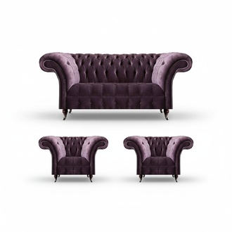 Chesterfield Lila Wohnimmer Couch Designer 2x Sitzsessel 3tlg Garnitur