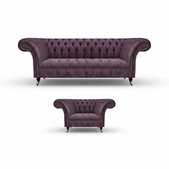 Chesterfield Lila Wohnzimmer Couchgarnitur Edler 3-Sitzer Textil Sessel
