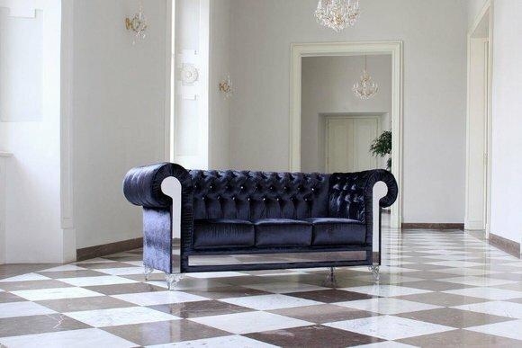 Designer Sofagarnitur Glaselemente Chesterfield Polster Sofa Couch Textil