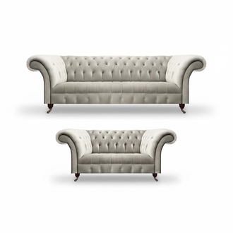 Chesterfield Luxus Design Garnitur 2x Sofas Wohnzimmer Komplett Textil