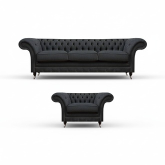 Chesterfield Polster Sitzgarnitur Designer 3-Sitzer Schicker Lehnsessel