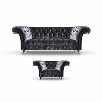 Chesterfield Polstermöbel Wohnzimmer Textil Dreisitzer Edler Sessel 2tlg