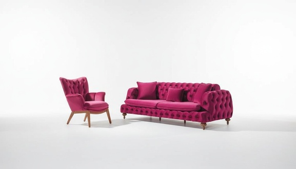 Chesterfield Samt Sofa 3 Sitzer Designer Couchen Couch Stoff Polster Pink
