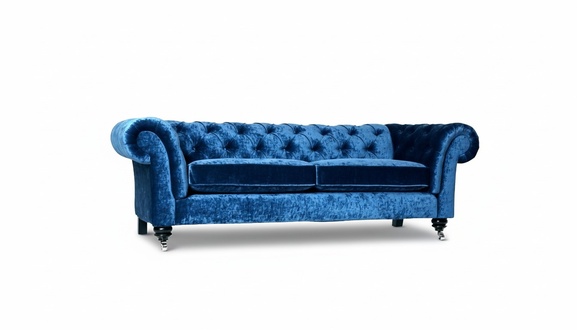 Chesterfield Samt Sofa 3 Sitzer Designer Blau Couchen Couch Stoff Polster