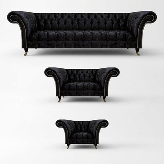 Chesterfield Schwarze Polstergarnitur Designer Wohnzimmer Couchen 3tlg