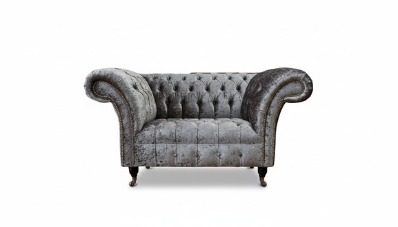 Chesterfield Sessel Design Polster Sofa Couch Chesterfield Textil Silber