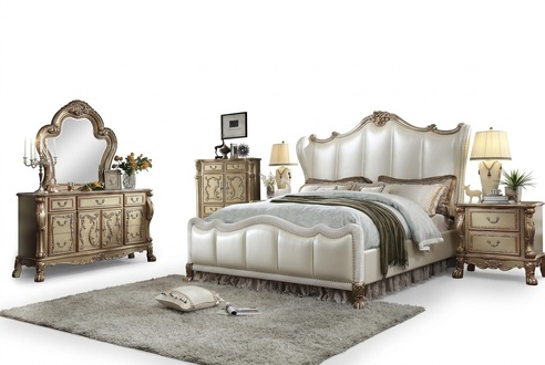 Chesterfield Set 3tlg. Garnitur Bett + 2x Nachttische Barock Stil Schlafzimmer