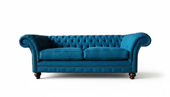 Chesterfield Sofa 3 Sitzer Couch Polster Sofas Stoff Wohnzimmer Blau Textil1