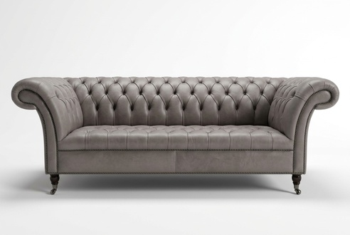 Chesterfield Sofa Couch Design Textil Wohnzimmer Couchen Sofas Dreisitzer Grau