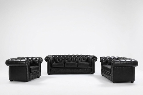 Chesterfield Sofa Couch Polster Sitz Komplett Set Garnitur Leder Sofas Neu