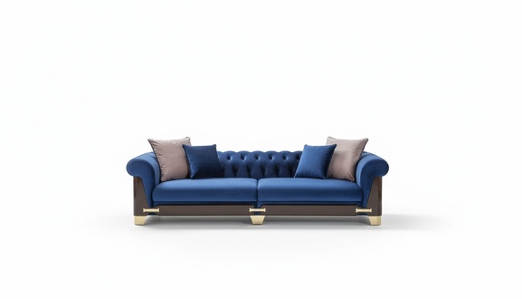 Chesterfield Sofagarnitur 4-3-1 Sitzer Sofas Sessel Stoff Blau Luxus Neu