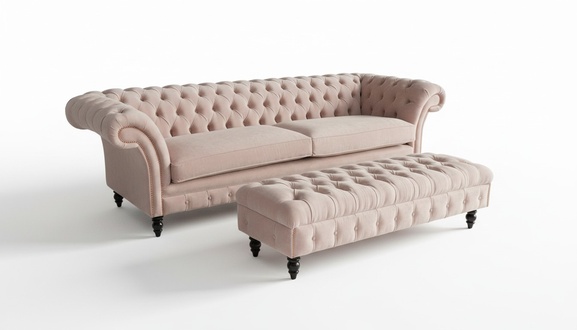 Chesterfield Sofagarnitur 4 sitzer XXL Stoff Sofa Couch + Hocker Sitz Garnitur