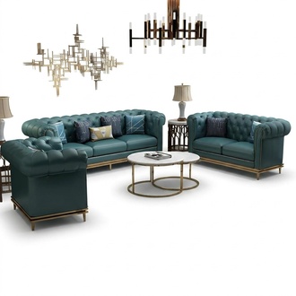 Chesterfield Sofagarnitur Couch Polster Sofa 6tlg. Wohnzimmer Set Tische Leder