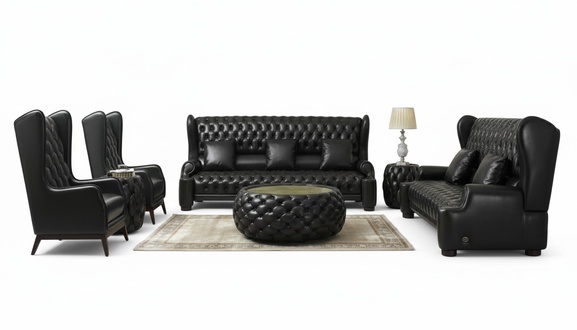 Chesterfield Sofagarnitur Ledersofa Couch Sofa Sitz Polster Garnitur 3+2+1+1 A39