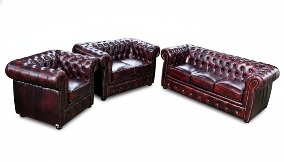 Chesterfield Sofagarnitur Polster Sitz Sofa Couch Garnitur 3+2+1 Ledersofa Sofas