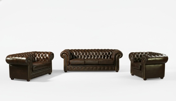 Chesterfield Sofagarnitur Sofa Couch Polster Sitz 3+2+1 Garnitur Ledersofa Napo2