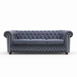 Chesterfield Sofagarnitur Sofa Polster Kristallsteine Leder Garnituren 3+2 Couch