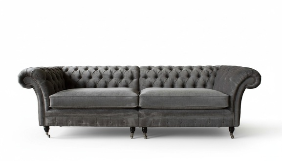 Chesterfield Viersitzer Sofa 4 Sitzer Sofas Stoff Polyester Grau Möbel