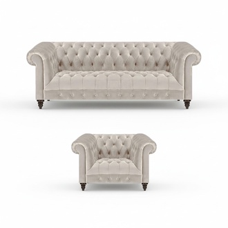 Chesterfield Weiße Polstergarnitur Luxuriöser 3-Sitzer Textil Sessel