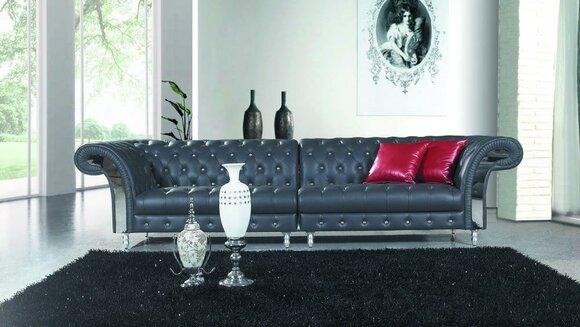 Design Chesterfield 4 Sitzer XXL Big Metall Leder Couch XXL Polster Sofas
