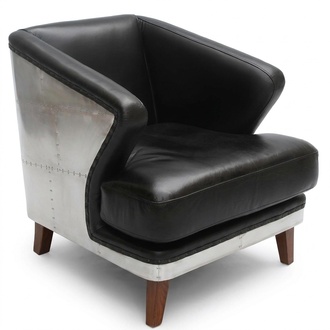Clubsessel Schwarz Leder Ledersessel Vintage Sessel Möbel Relax Echtleder Luxus