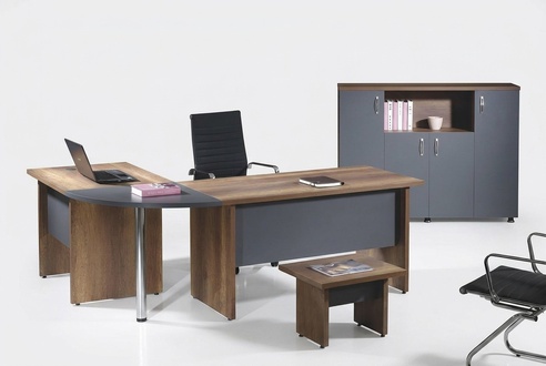 Computermöbel Arbeitstisch Büromöbel Eckbürotisch 3tlg Holz Set Grau