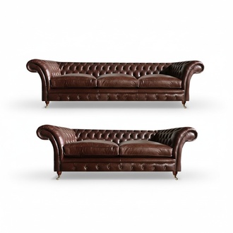 Couchgarnitur Braun Leder Sofas 3+2 Sitzer Wohnzimmer Chesterfield