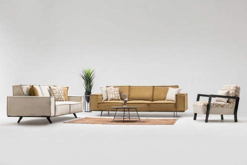 Couchgarnitur Stoffsofa Viersitzer Zweisitzer Sessel Sofa Braun Set
