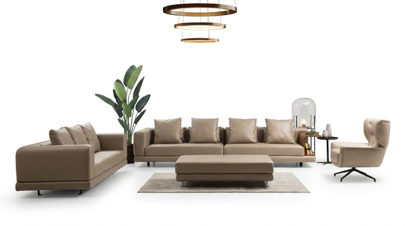 Couchgarnitur Viersitzer Dreisitzer Sessel Beige Sofa 3tlg Leder Set