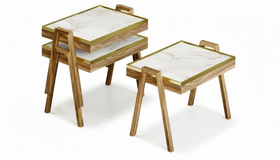 Couchtisch-Set aus Holz in Beige modern elegant