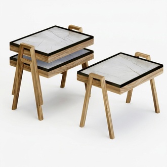 Couchtisch-Set Holz Beige Modern Elegant Wohnzimmermöbel
