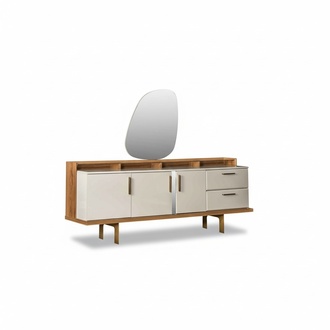 Braun-Beige Anrichte Designer Esszimmer Möbel Luxuriöser Spiegel 2tlg