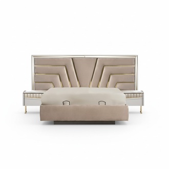 Beiges Schlafzimmer Bett Designer 2x Nachttische Stivoller Set 3tlg